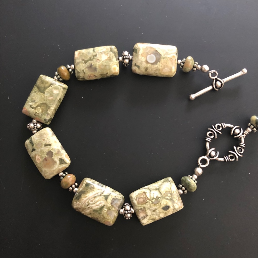Green 6 Rectangular Jasper Stone Bracelet Toggle … - image 3